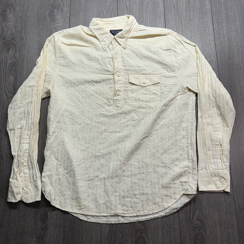Abercrombie & Fitch Mens Linen Popover Shirt Cream Long Sleeve Button Down M